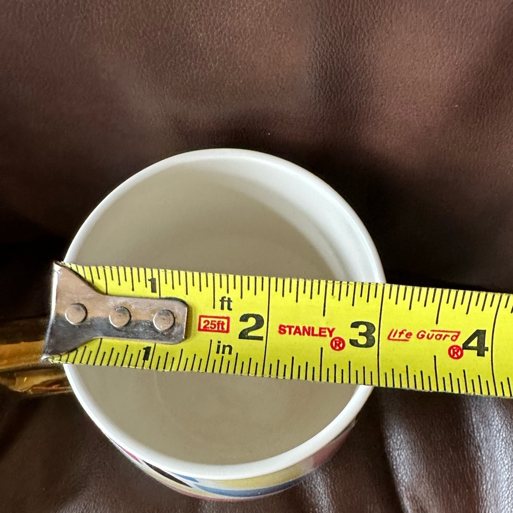 Colorful ceramic mug with gold handle. Hand wash only. Microwave safe. - Picture 4 of 7